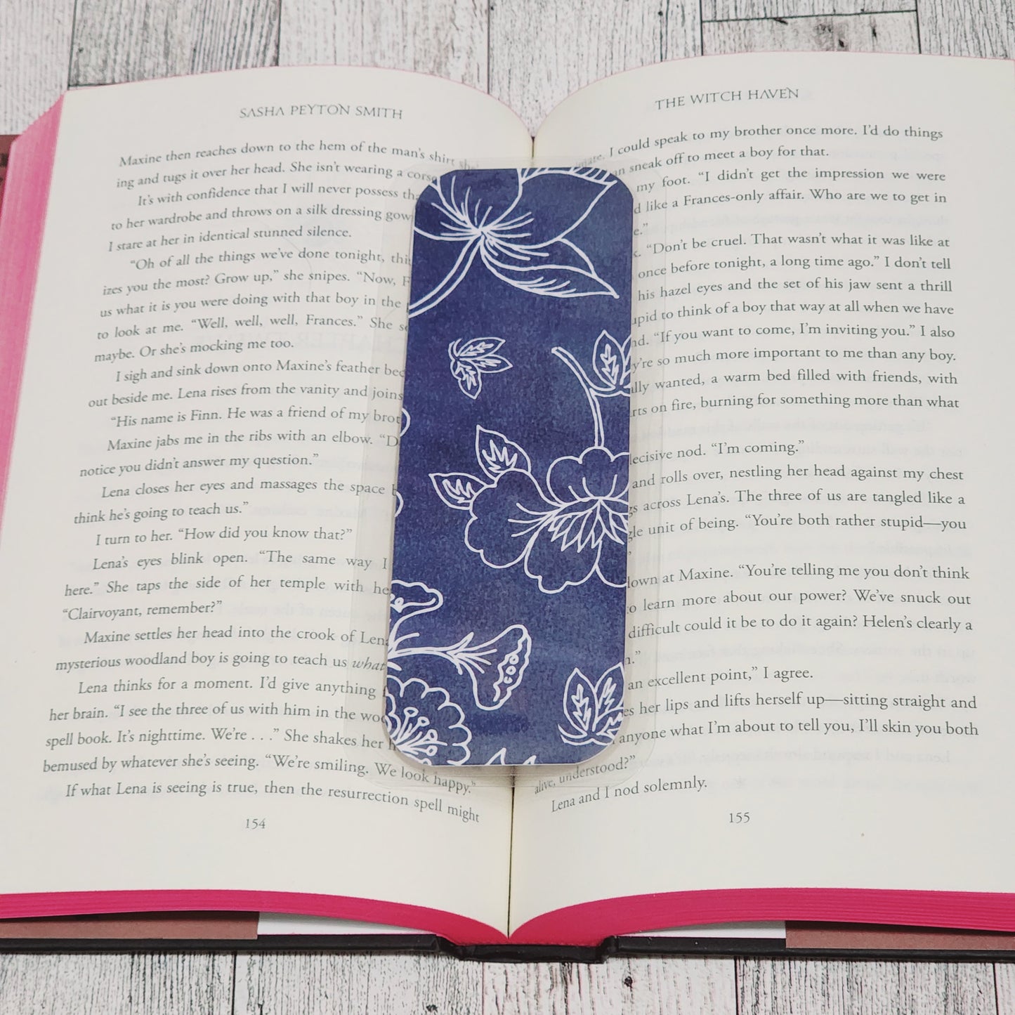 White-lined Flowers Blue Bookmark