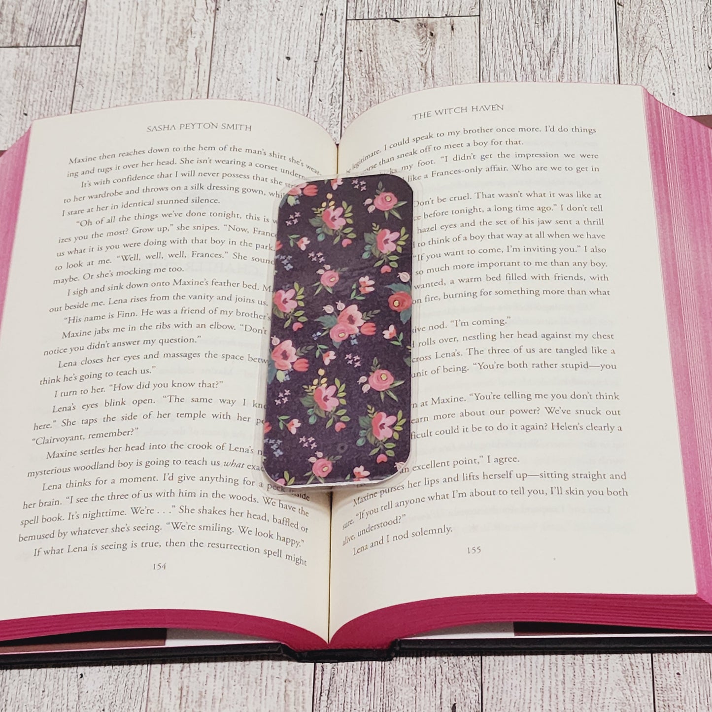 Pink Flowers On Black Bookmark